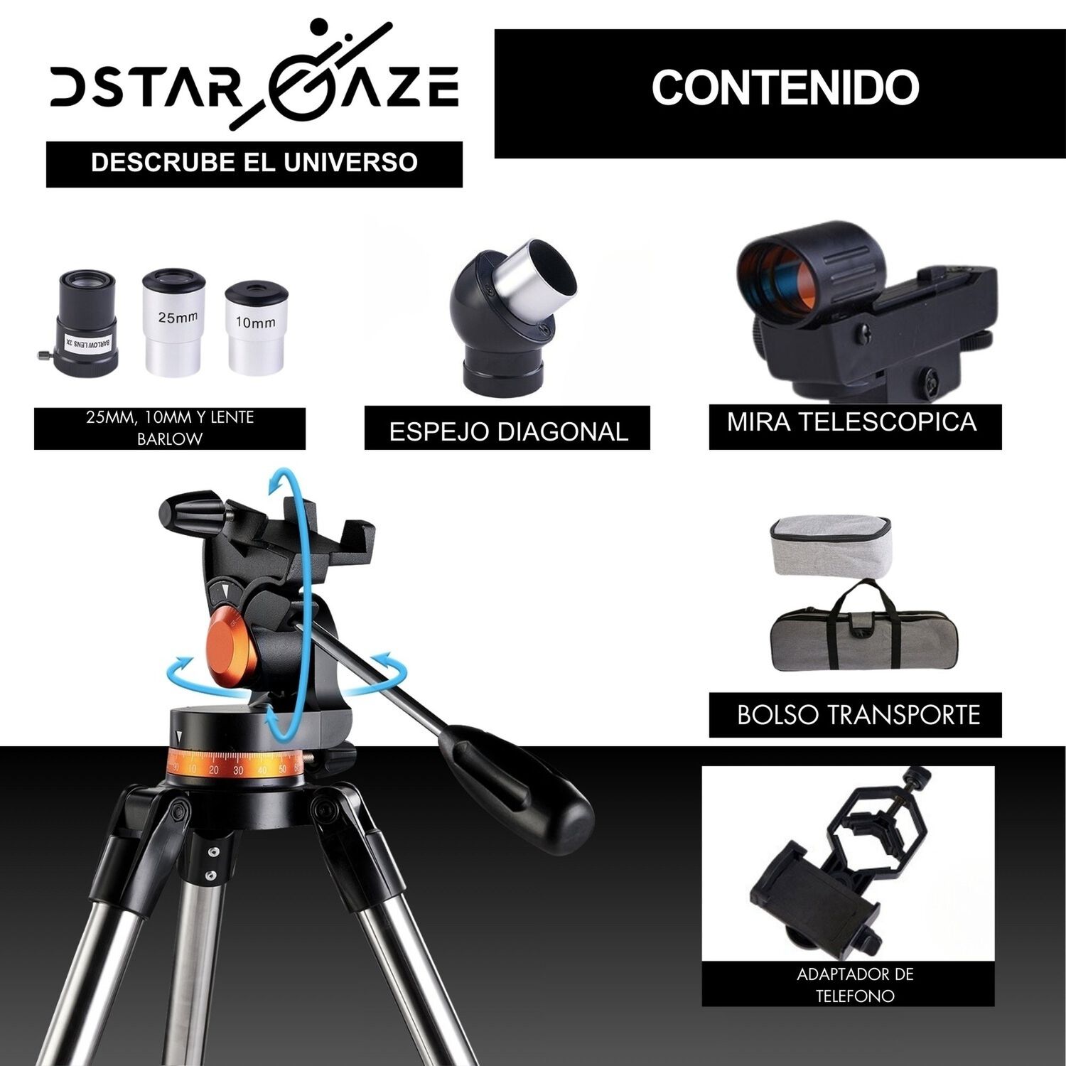 Telescopio Astron&oacute;mico Profesional Monocular 70070m image number 5.0