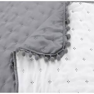 Cubrecama Quilt Algod&oacute;n Y Pompones King + 2 Fundas Colores Color Gris