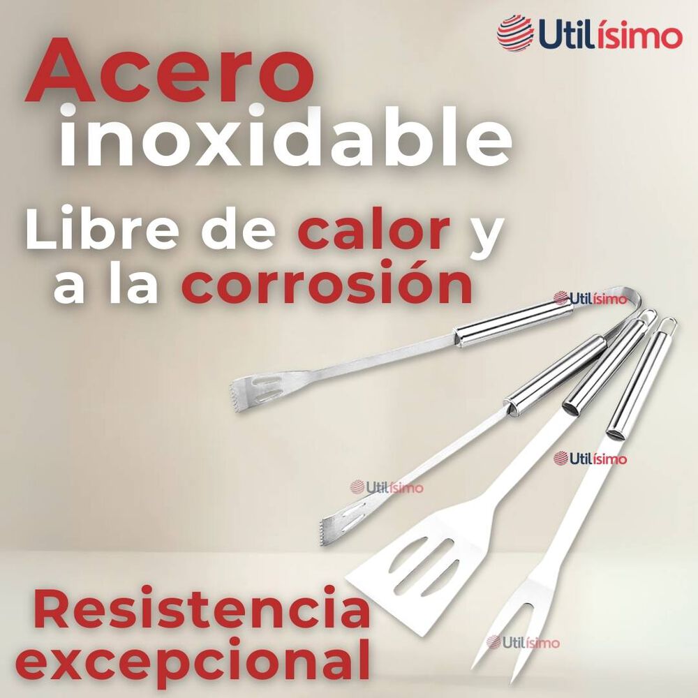 Kit Parrillero 3 Piezas Pinza Espátula Tenedor Para Asados Acero Inoxidable image number 9.0