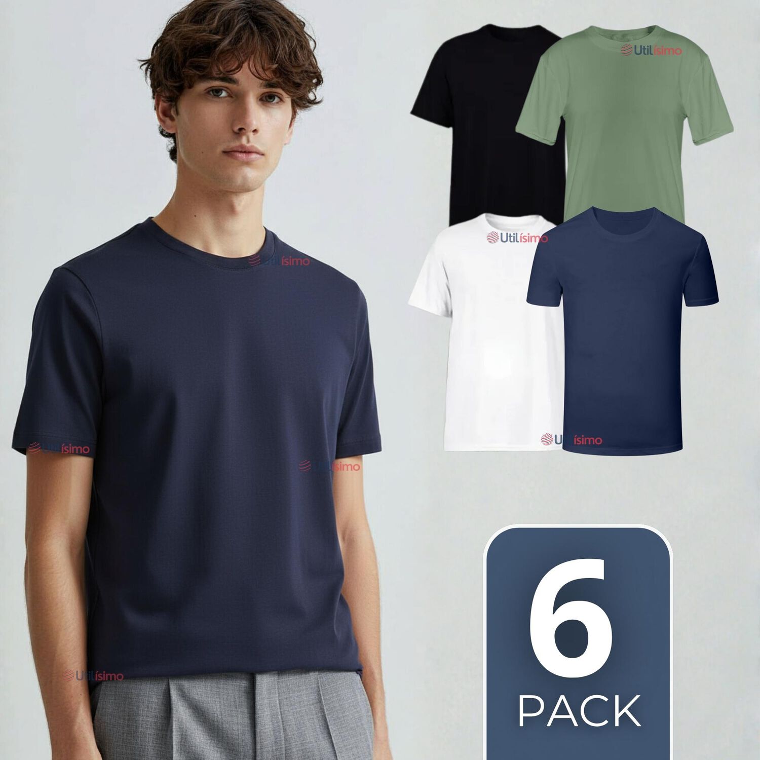 Pack 6 Camisetas Poleras 100% Bamb&uacute; B&aacute;sicas Lisa El&aacute;stica Hombre Colores Surtidos image number 0.0