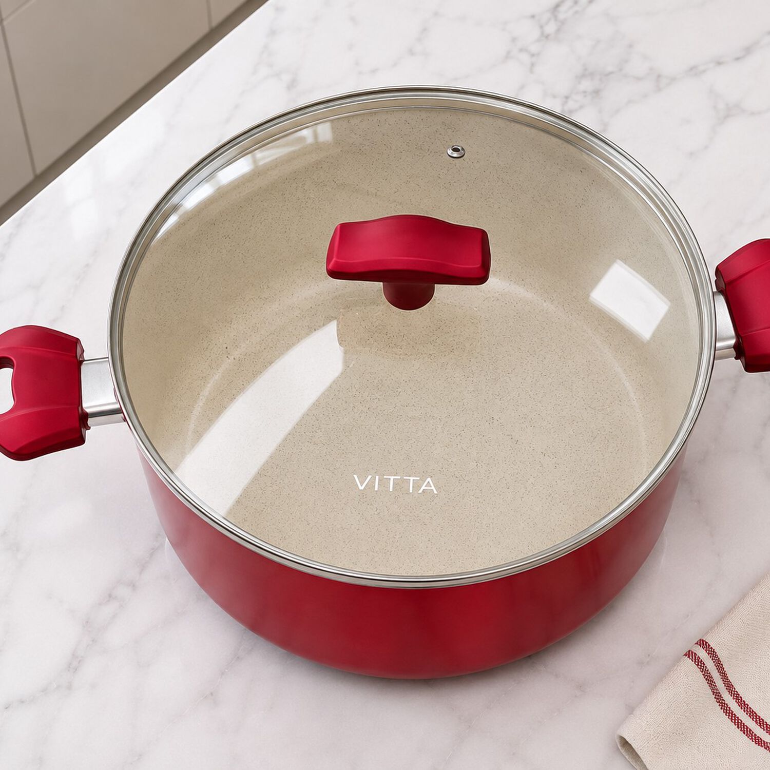 Olla Cacerola Antiadherente De Aluminio 30 Cm 10,5 Lts Con Tapa Modelo Rosso Marca Vitta image number 3.0