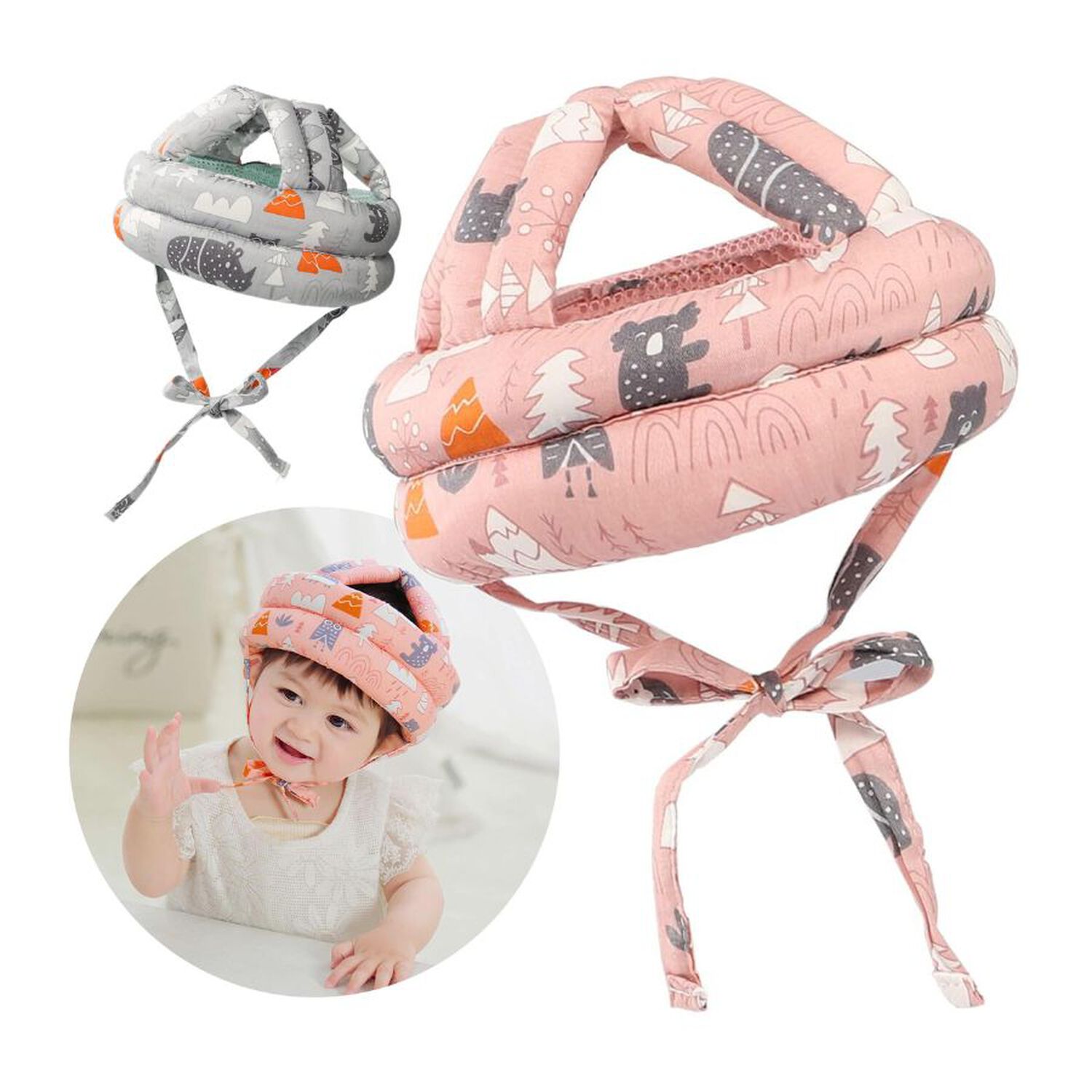 Casco Protector Bebe Antigolpes Gatear Seguridad Infantil Rosa image number 2.0