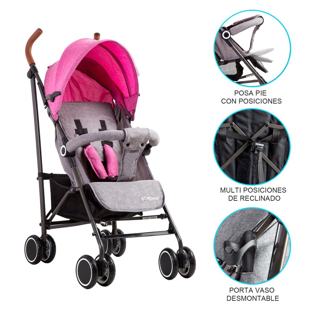 Coche Paragua Clap - Melange Rosado image number 8.0