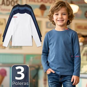 Pack 3 Poleras Camisetas Bamb&uacute; Cuello Redondo Primera Capa Manga Larga Colores Surtido Ni&ntilde;o