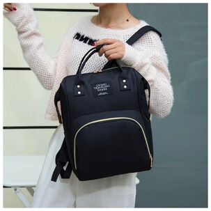 Mochila Maternal Bolso Pañalera Nylon Bebé Diseño Unicolor Térmica E Impermeable Black