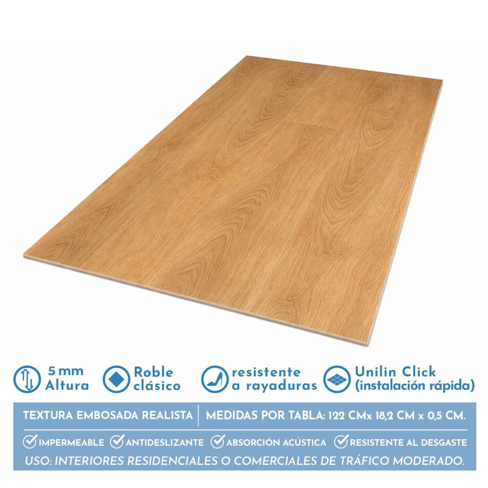 Piso Spc Roble Natural Click 5+1 Mm 18,2 X 122cm 2,2 M image number 0.0