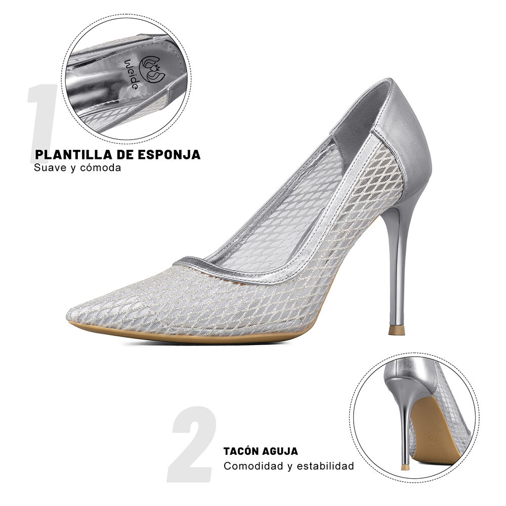Zapato Taco Alto Elegante Malla Moda Mujer Weide Ghe36 image number 8.0