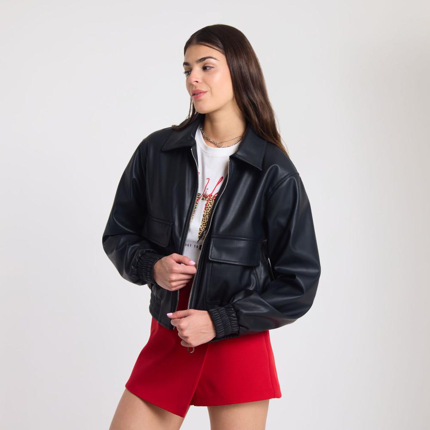 Chaqueta Ecocuero Full Cierre Cuello Solapa Mujer Rolly Go image number 2.0