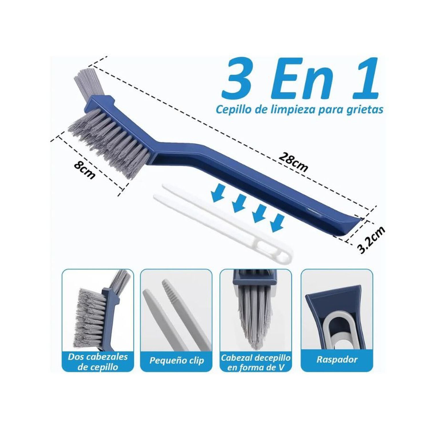 Pack 2 Cepillo Limpieza Grietas 3 En 1 Con Raspador Clip Azul image number 3.0