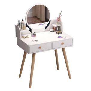 Mesa De Noche Maquillador Escritorio 2 Cajones Espejo Led Y Banco