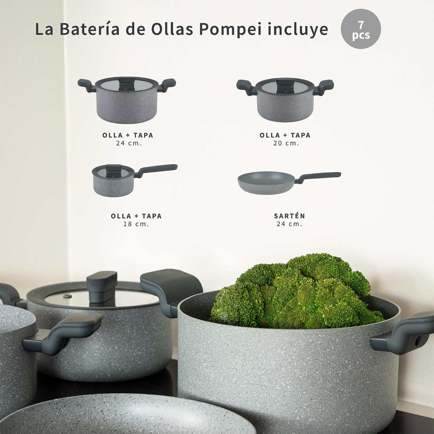 Bater&iacute;a De Cocina Antiadherente Pompei Granito 7 Pcs Simplit image number 7.0