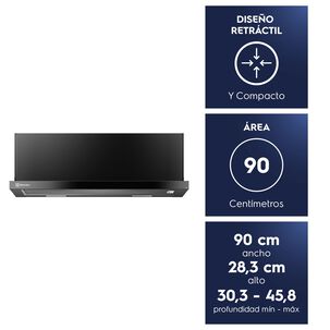 Campana Cocina extractora retr&aacute;ctil 90cm Luz Led De9ri Negra
