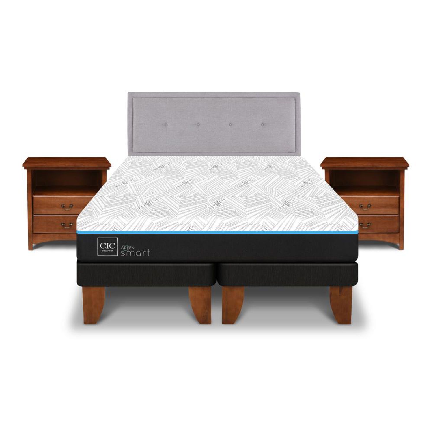 Cama Europea Cic Green Infinity / 2 Plazas / Base Dividida + Set De Maderas image number 0.0