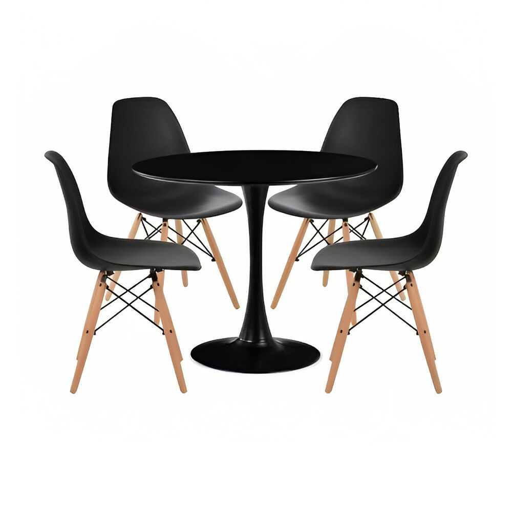 Comedor Mesa Tulip Negra - 4 Sillas Eames Negras image number 0.0