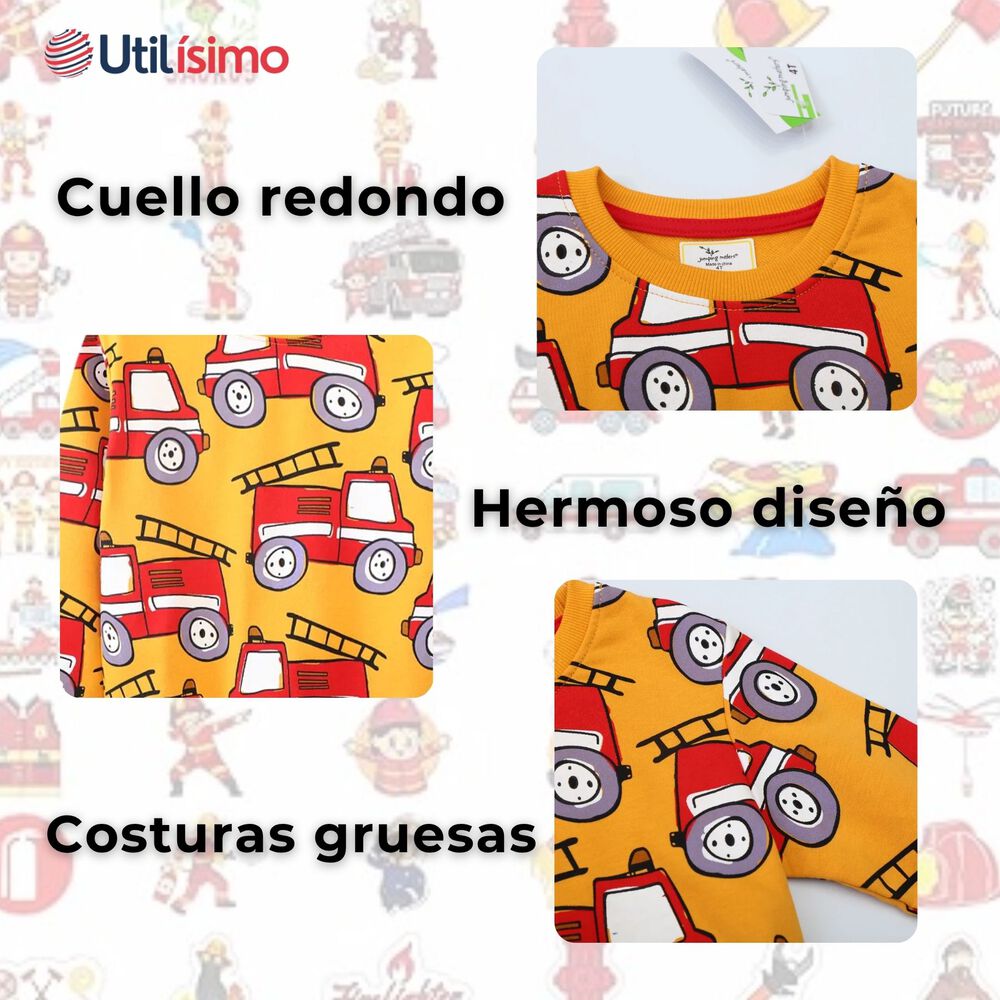 Poler&oacute;n Ni&ntilde;o Manga Larga 100% Algod&oacute;n Amarillo Bomberos image number 3.0