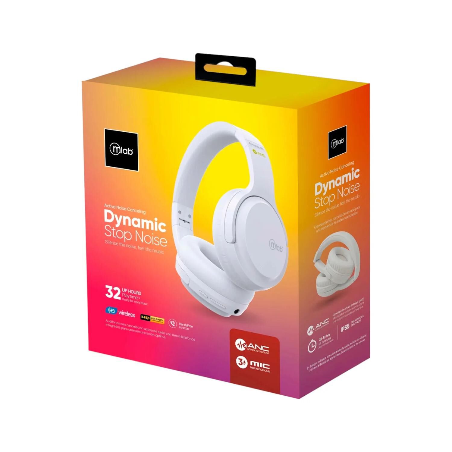 Audifonos Bluetooth Overear Blanco Dynamic Stop Noise Mlab image number 3.0