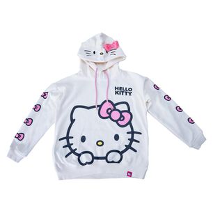 Polerón Con Orejitas, Bordado En Capuchay Estampado En Delantero Y Mangas Hello Kitty