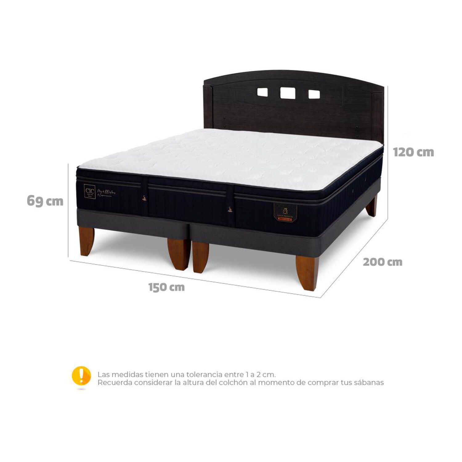 Cama Europea Cic Linea Premium / 2 Plazas / Base Dividida + Respaldo image number 5.0