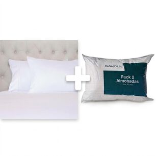 SABANA MICROFIBRA BAMBOO BLANCO + PACK 2 ALMOHADAS 50X70
