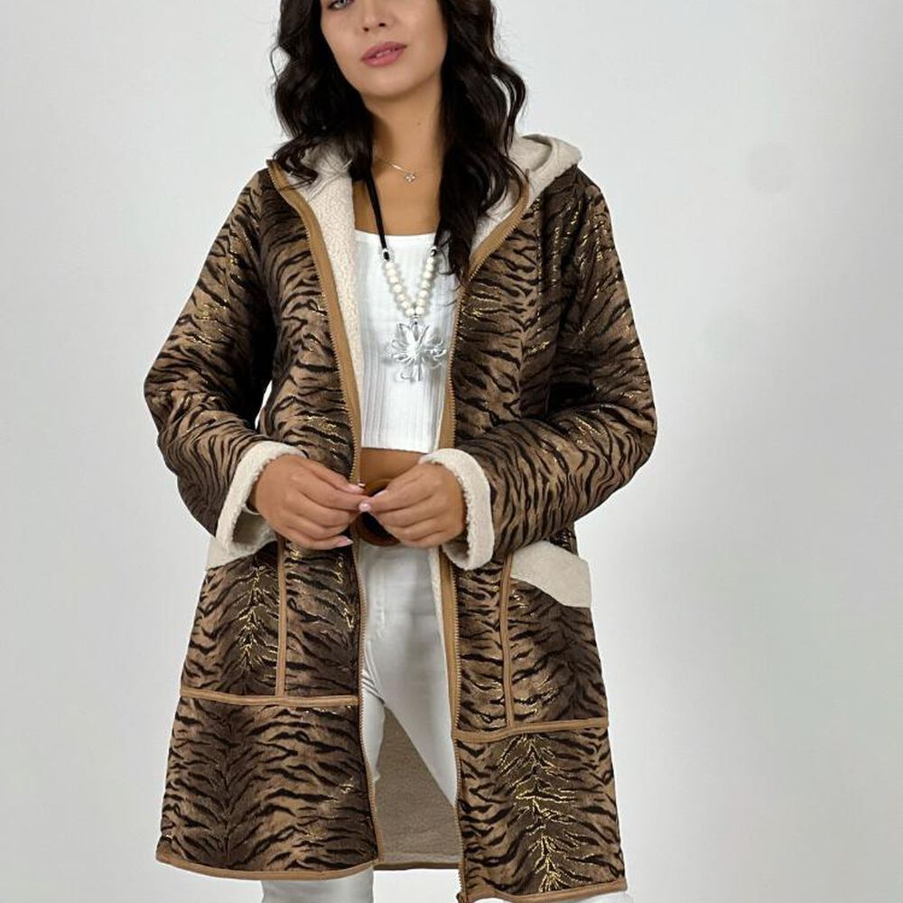 Chaqueta Gamuza Con Chiporro Print Cebra image number 4.0