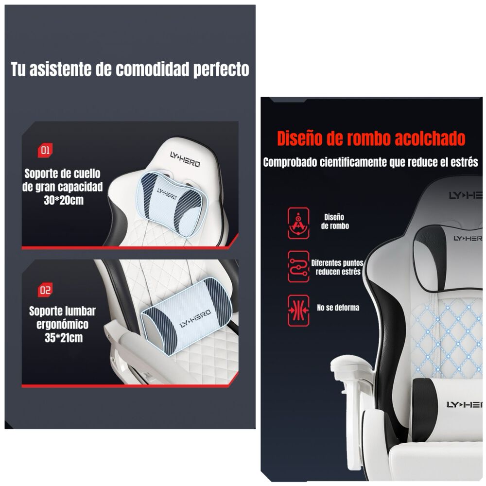 Silla Gamer Ergonómica Reclinable Con Reposapies Rosada image number 5.0
