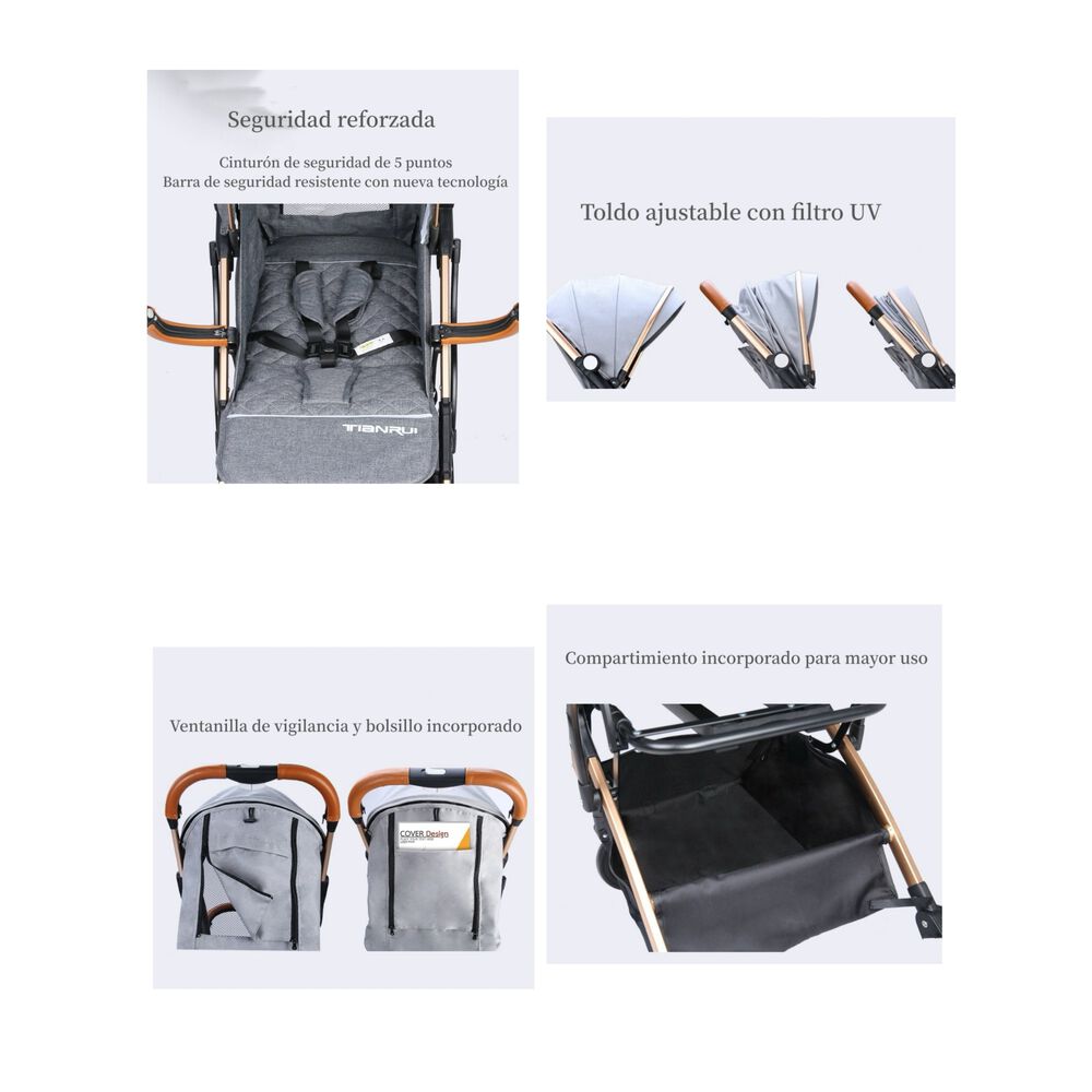 Coche De Paseo Aluminio Con Accesorios Lubabycas Negro image number 1.0