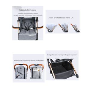 Coche De Paseo Compacto Accesorios Mini Negro Lubabycas