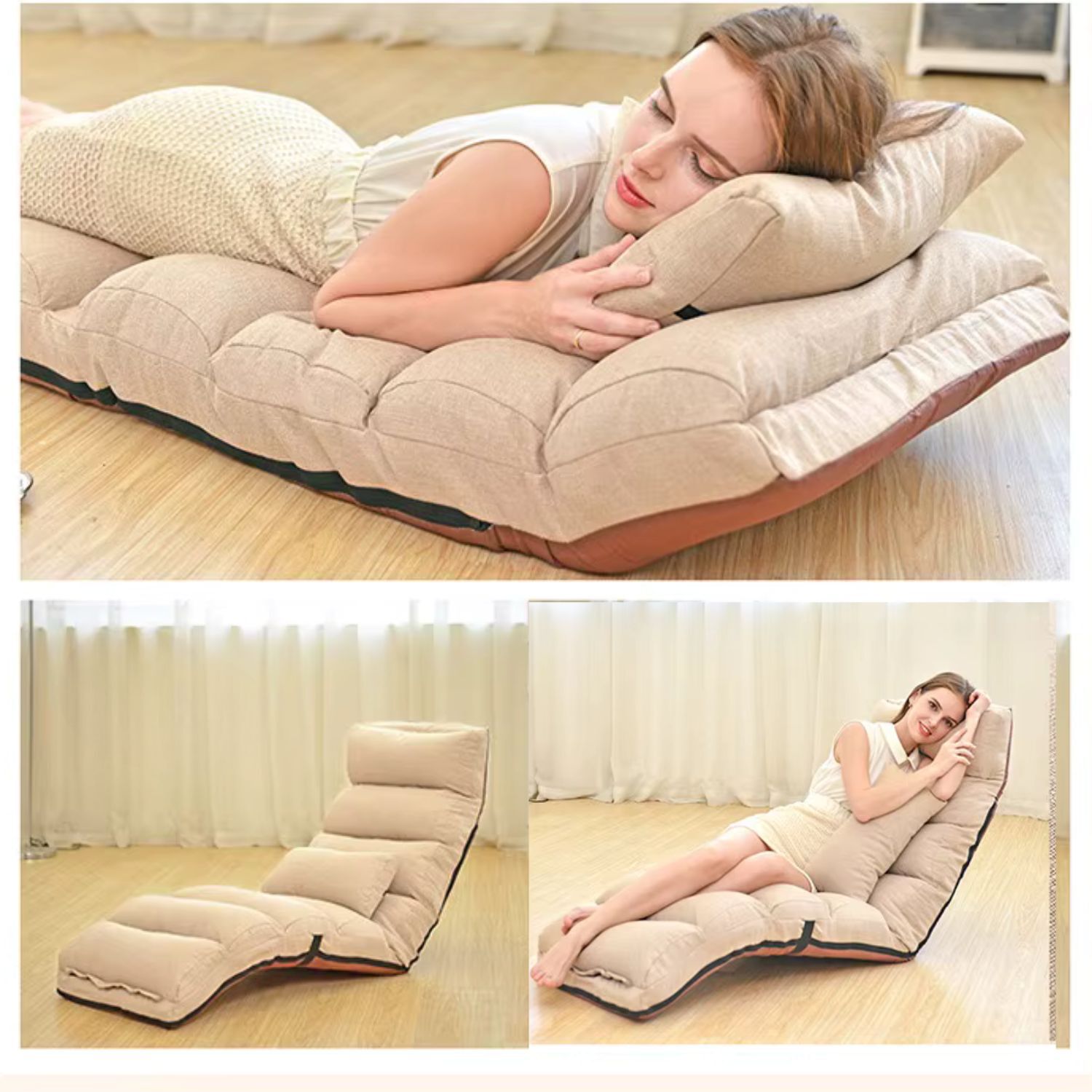 Coj&iacute;n Puf Sof&aacute; Reclinable Multifuncional Beige image number 4.0