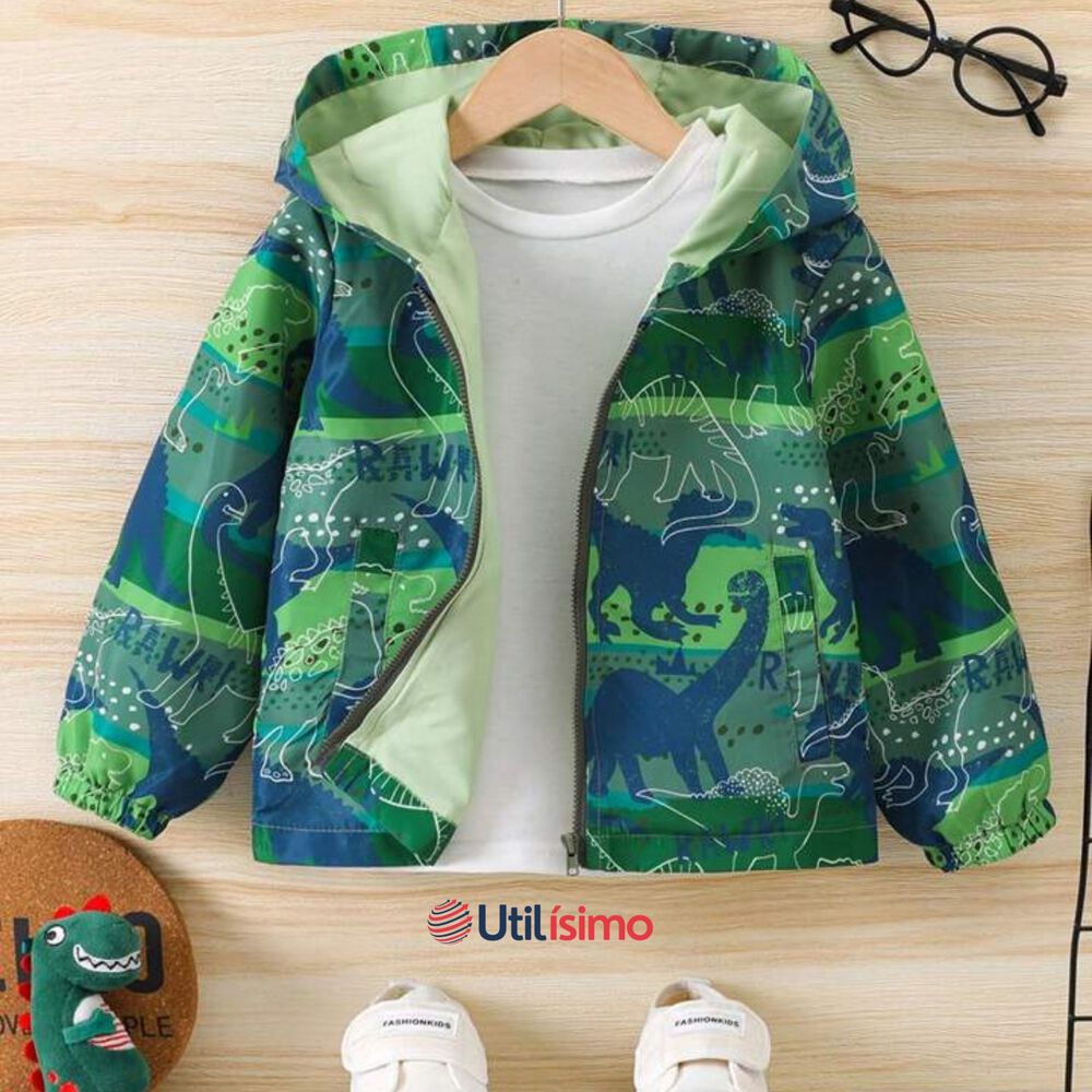 Cortaviento Impermeable Chaqueta Estampado Niño Bebé Light Green Dinosaur image number 2.0