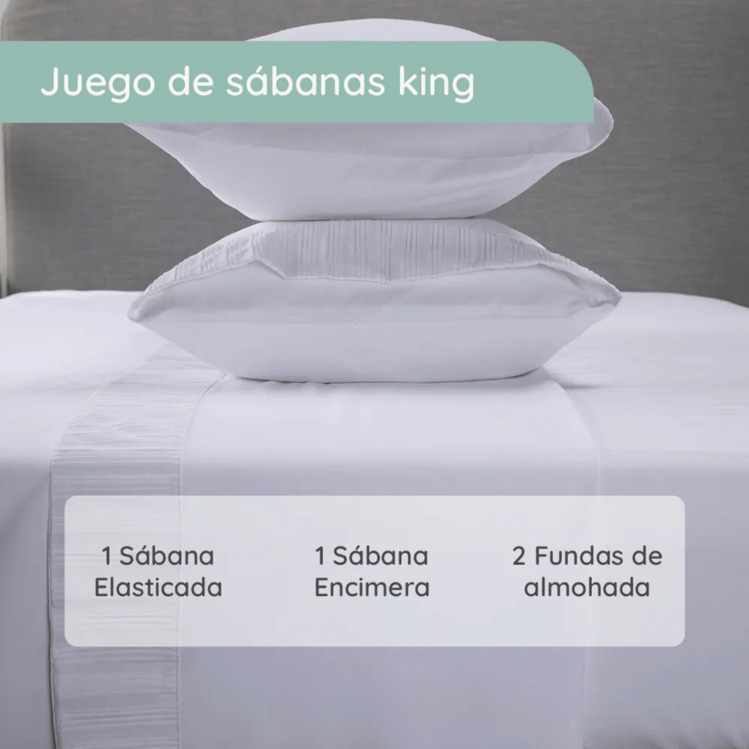 Sabanas Colch&oacute;n King Microfibra 300 Hilos Blanco image number 4.0