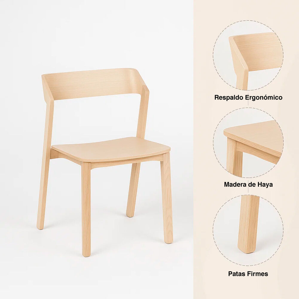 Pack De 4 Sillas De Comedor Madera Rover Viena Natural image number 4.0