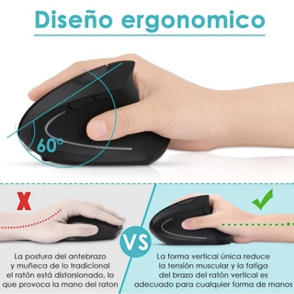 Mouse Vertical Inal&aacute;mbrico Ergon&oacute;mico Carga Usb image number 1.0