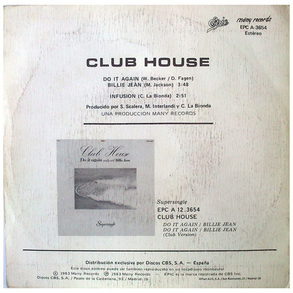 Club House - Do It Again (medley With Billie Jean) | 7" Single Vinilo Usado image number 1.0