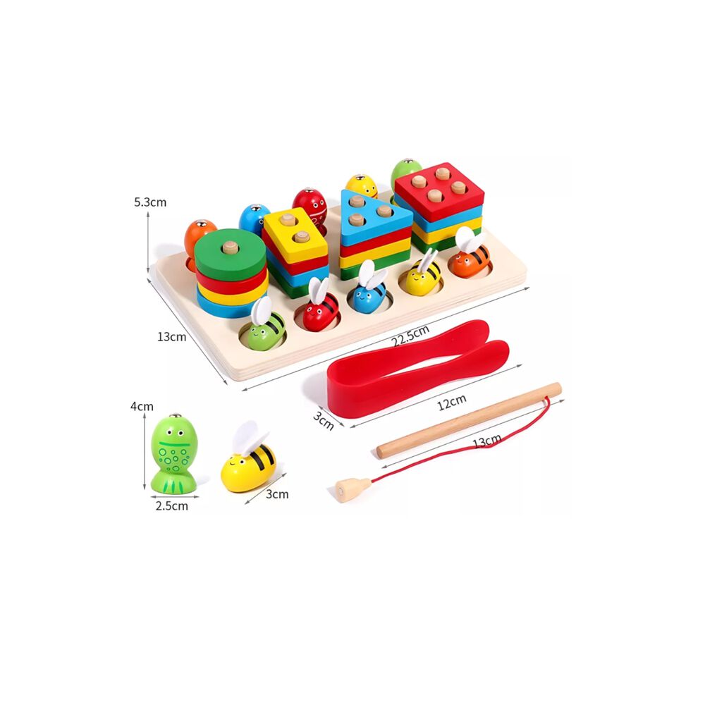 Juego De Madera 3x1 Motricidad Fina Encaje Pesca Y Abejas Montessori image number 1.0