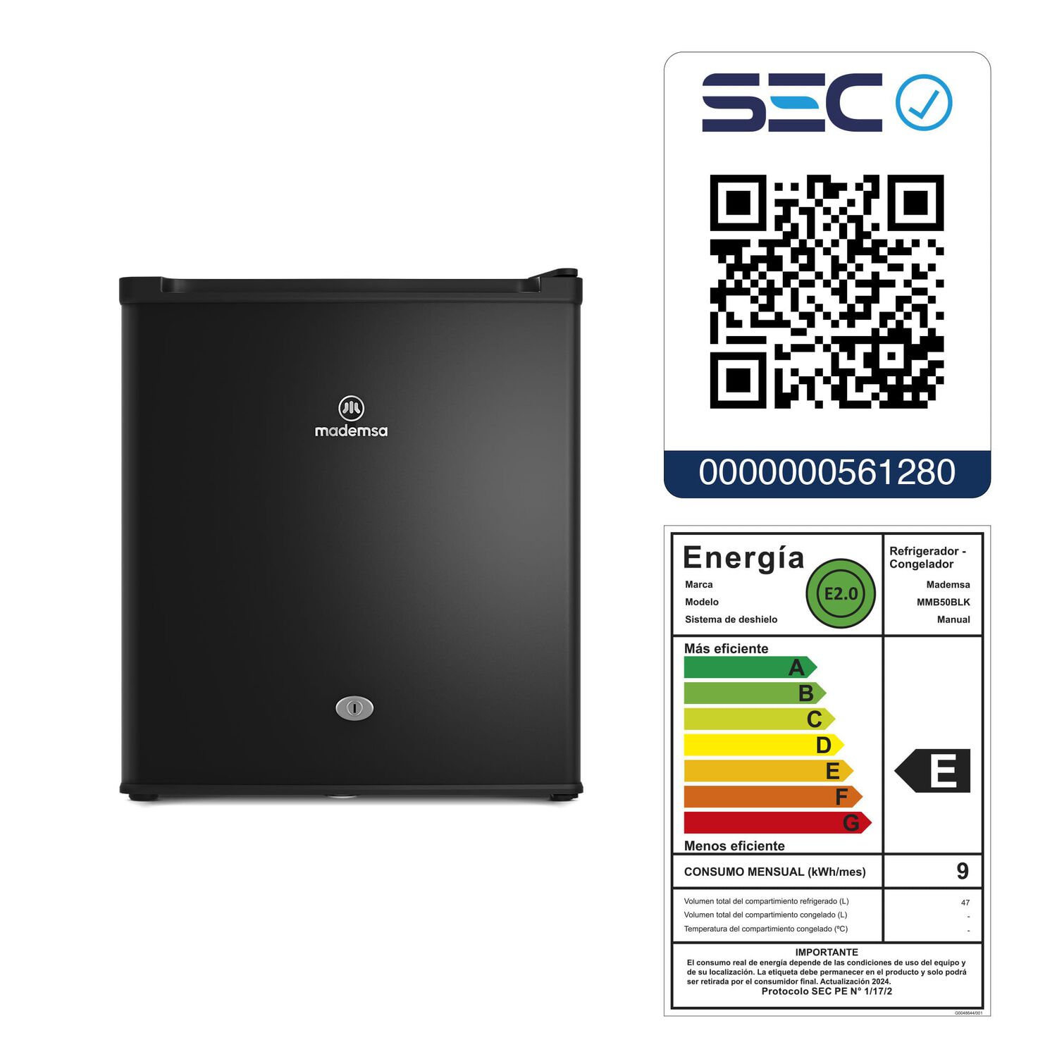 Frigobar 50l Fr&iacute;o Directo Con Llave Y Luz Led Mmb50blk Negro image number 7.0