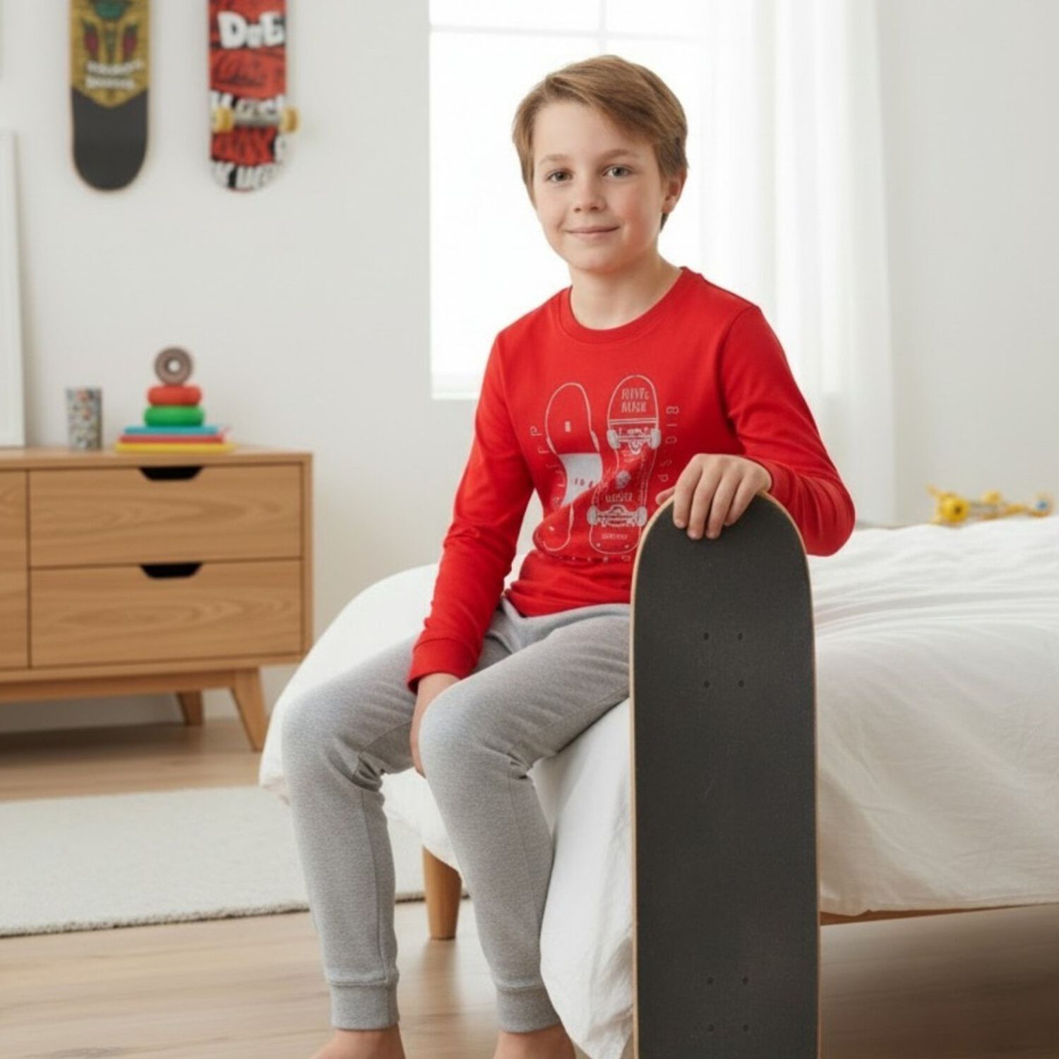 Pijama Ni&ntilde;o Algod&oacute;n Estampado Skate Rojo image number 2.0