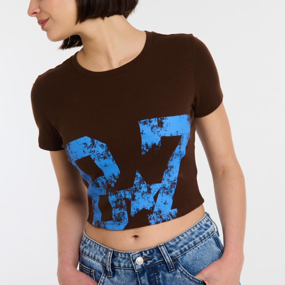 Polera Crop Print Manga Corta Cuello Redondo Mujer Rolly Go image number 4.0