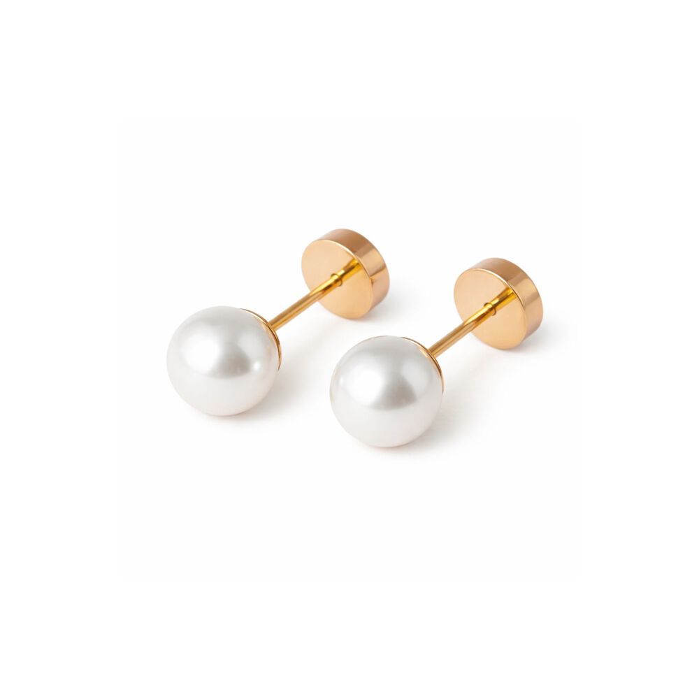Aros Abridores Perla Casquillo 6mm N3 Oro 14k A Presi&oacute;n Beb&eacute; Ni&ntilde;a Primeros Aros image number 0.0