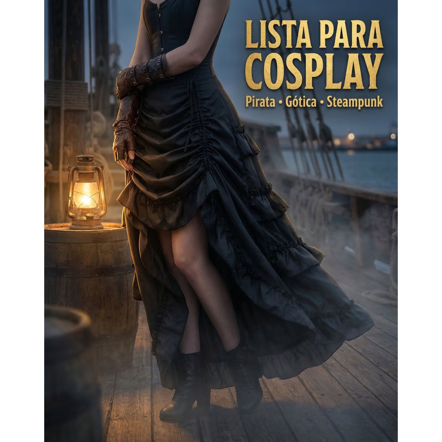 Falda Steampunk G&oacute;tica Pirata Larga Con Frunces Disfraz image number 4.0