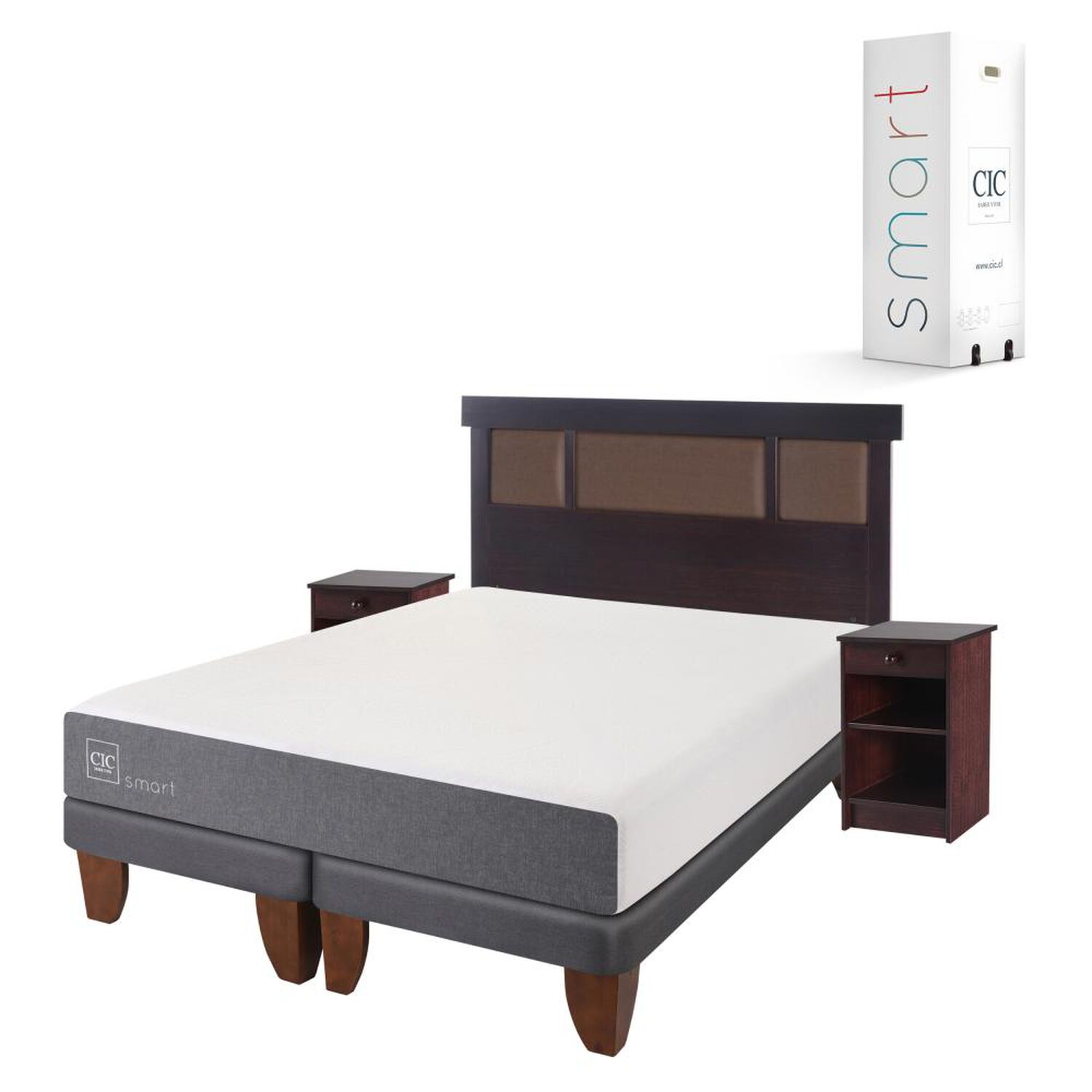 Cama Europea Cic Smart / 2 Plazas / Base Dividida + Set De Maderas image number 1.0