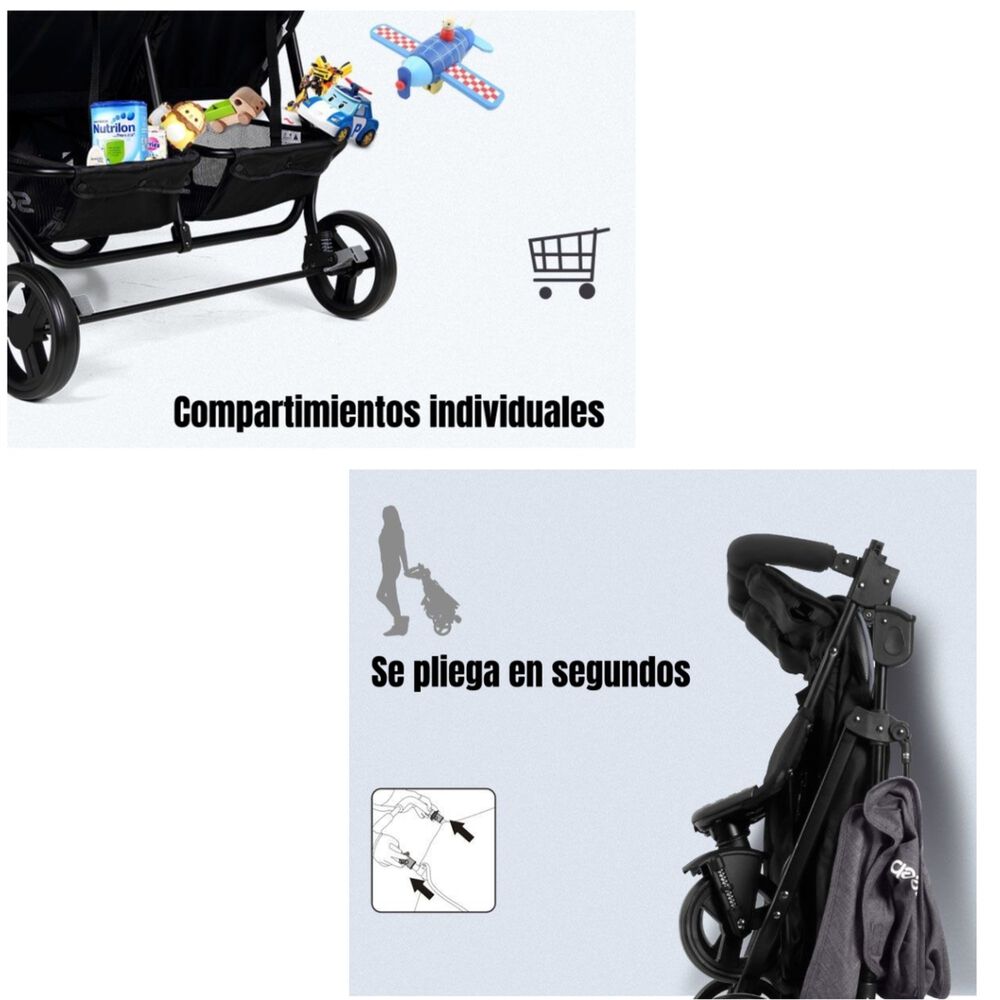 Coche Doble Reclinable 4 A&ntilde;os Seebaby Gris Lubabycas image number 1.0