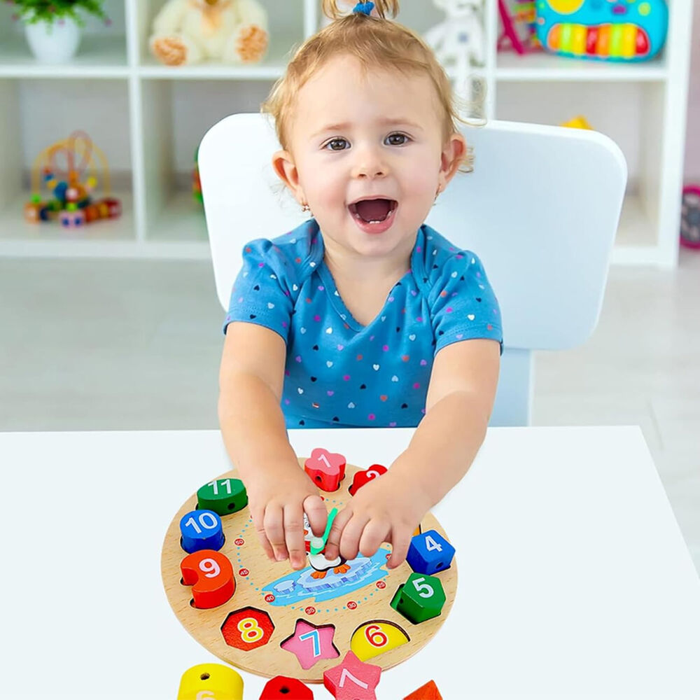 Reloj Didactico Juego Puzzle Encaje De Madera Formas Colores image number 5.0