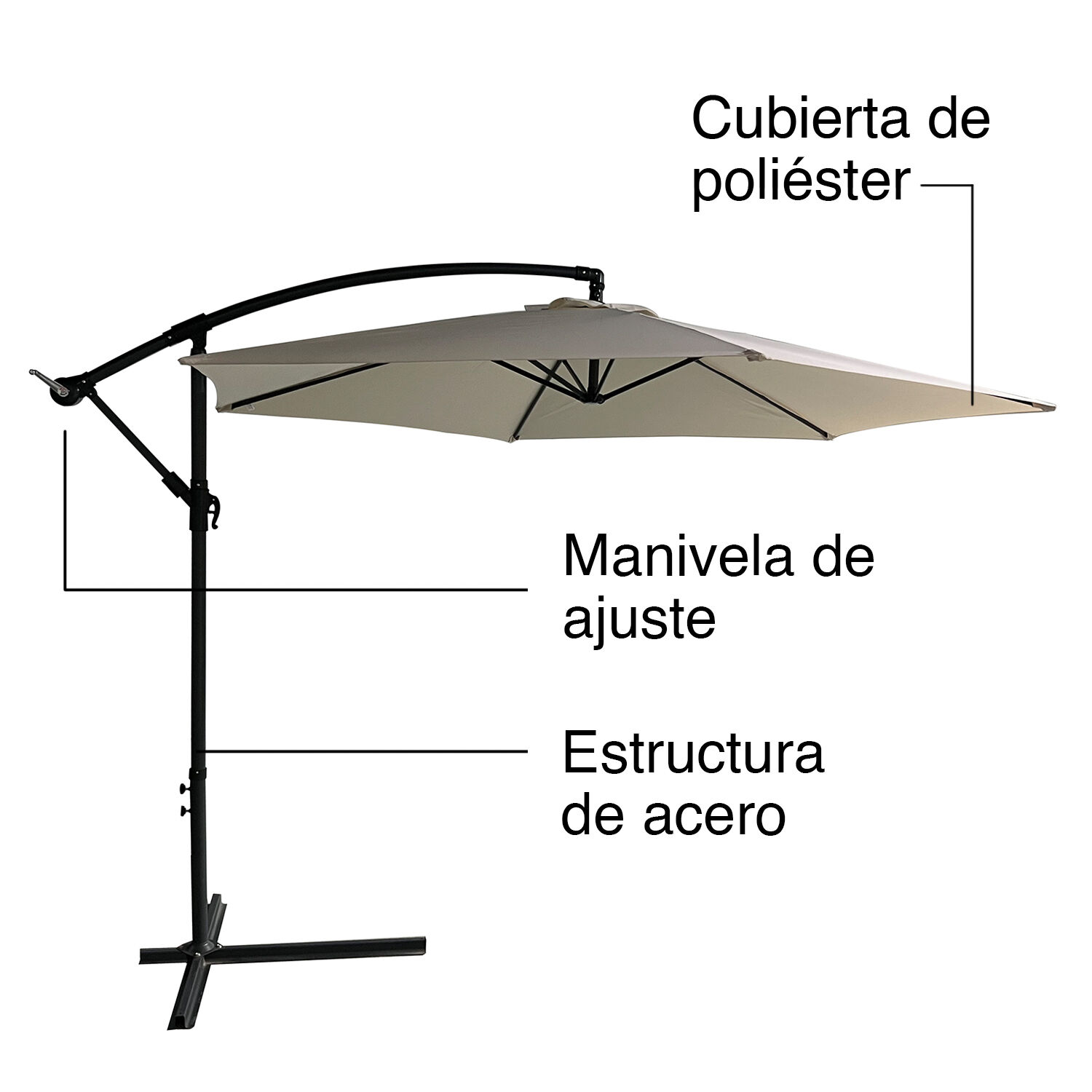 Sombrilla Quitasol Lateral Di&aacute;metro 3 Metros Beige image number 3.0