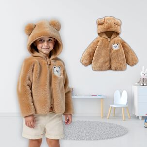 Chaqueta Polar Con Capucha Ni&ntilde;o Animalitos Caf