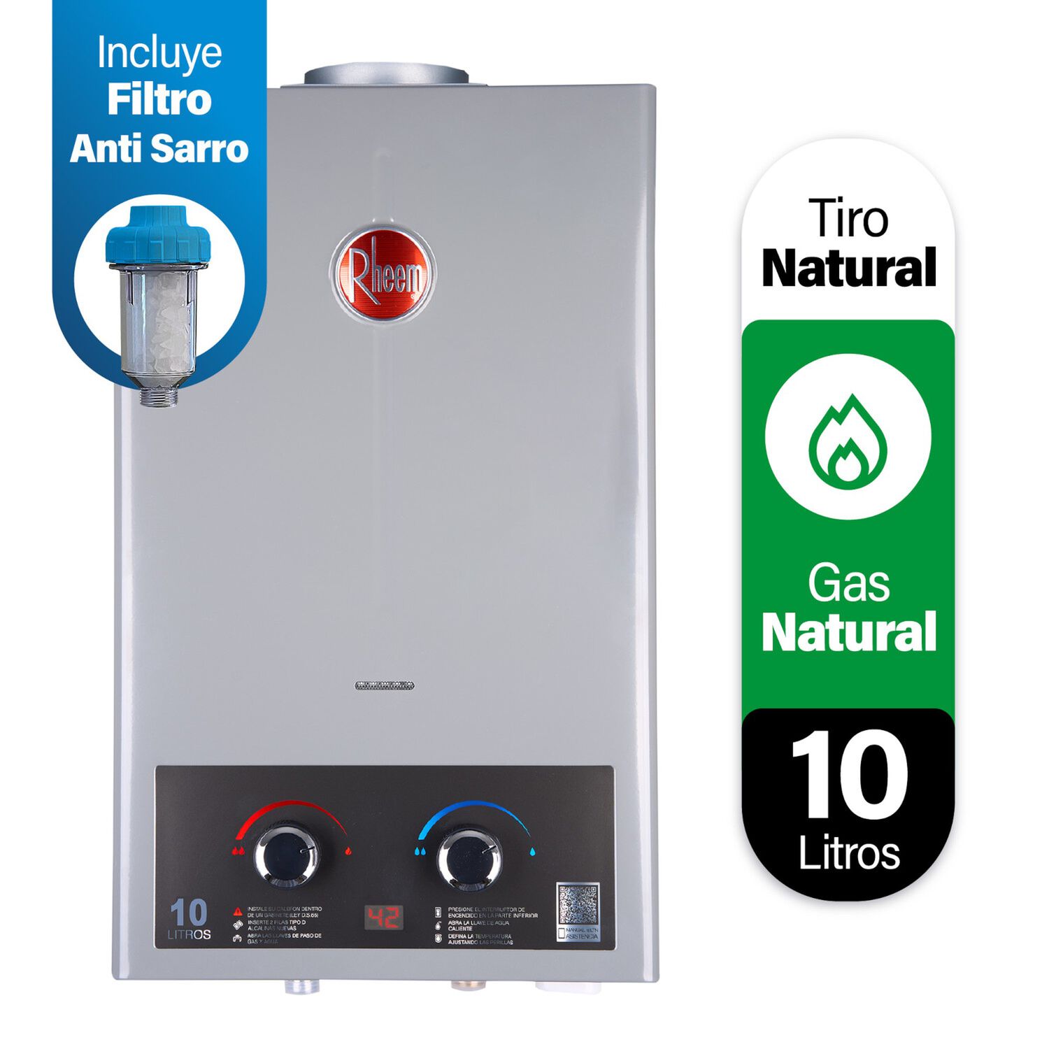 Calefont 10 Litros Gas Natural Tiro Natural Rheem image number 1.0