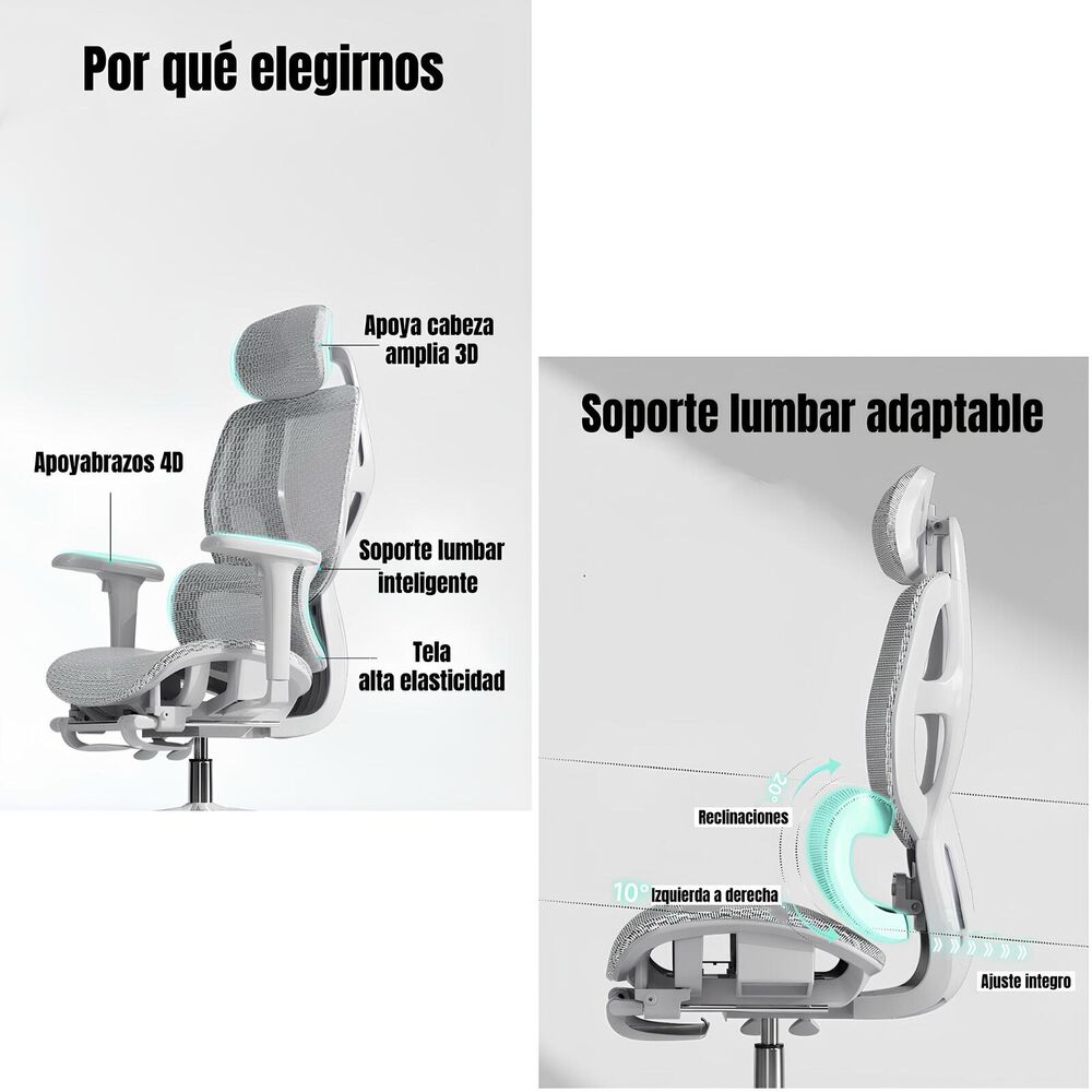Silla De Escritorio Reclinable Premium E13 Gris Lubabycas image number 1.0