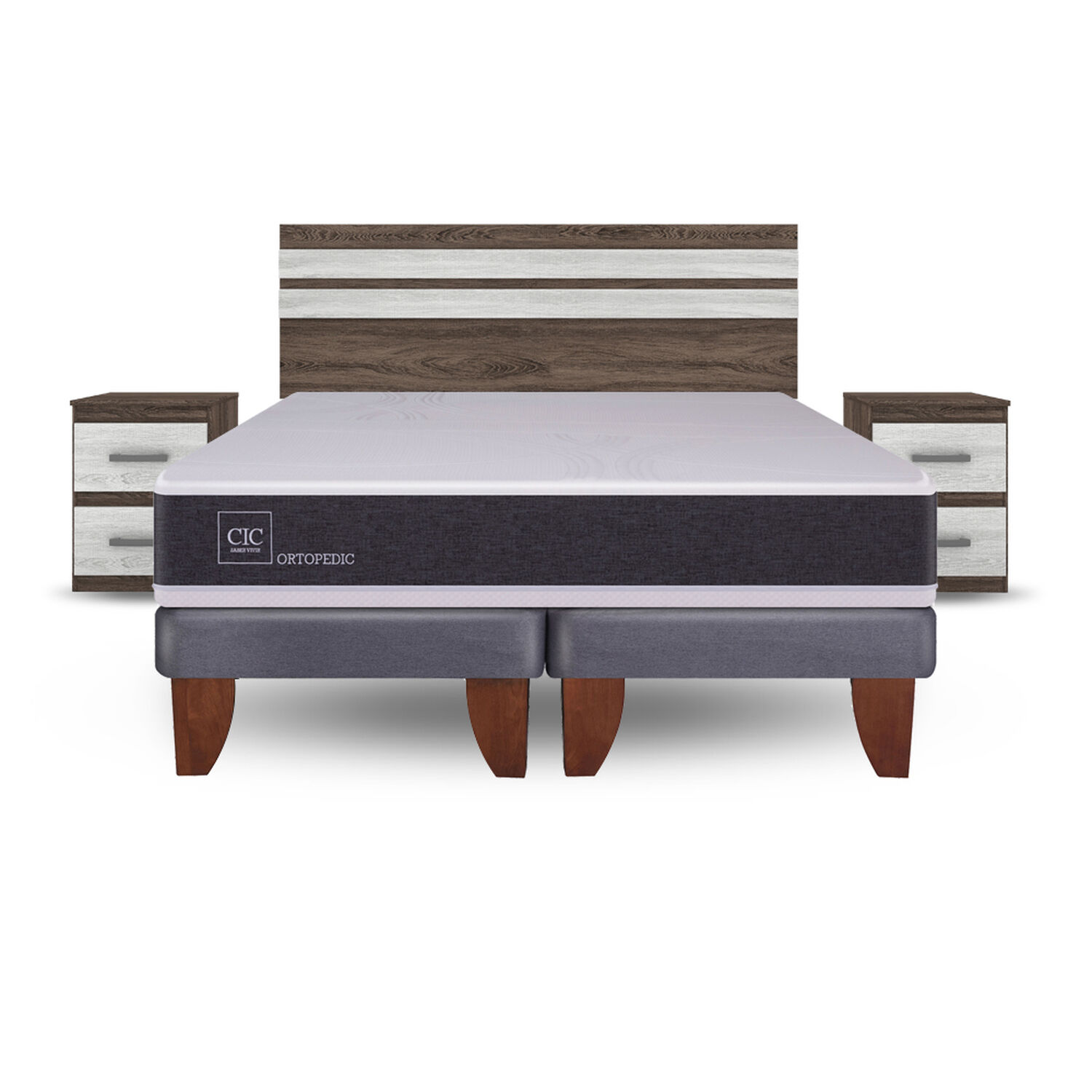 Cama Europea Cic New Ortopedic / 2 Plazas / Base Dividida + Set de Maderas Madrid image number 0.0