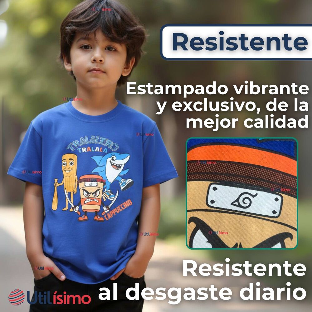 Polera Brainrots 100% Algodón Manga Corta Niño Tralalero Azul image number 3.0