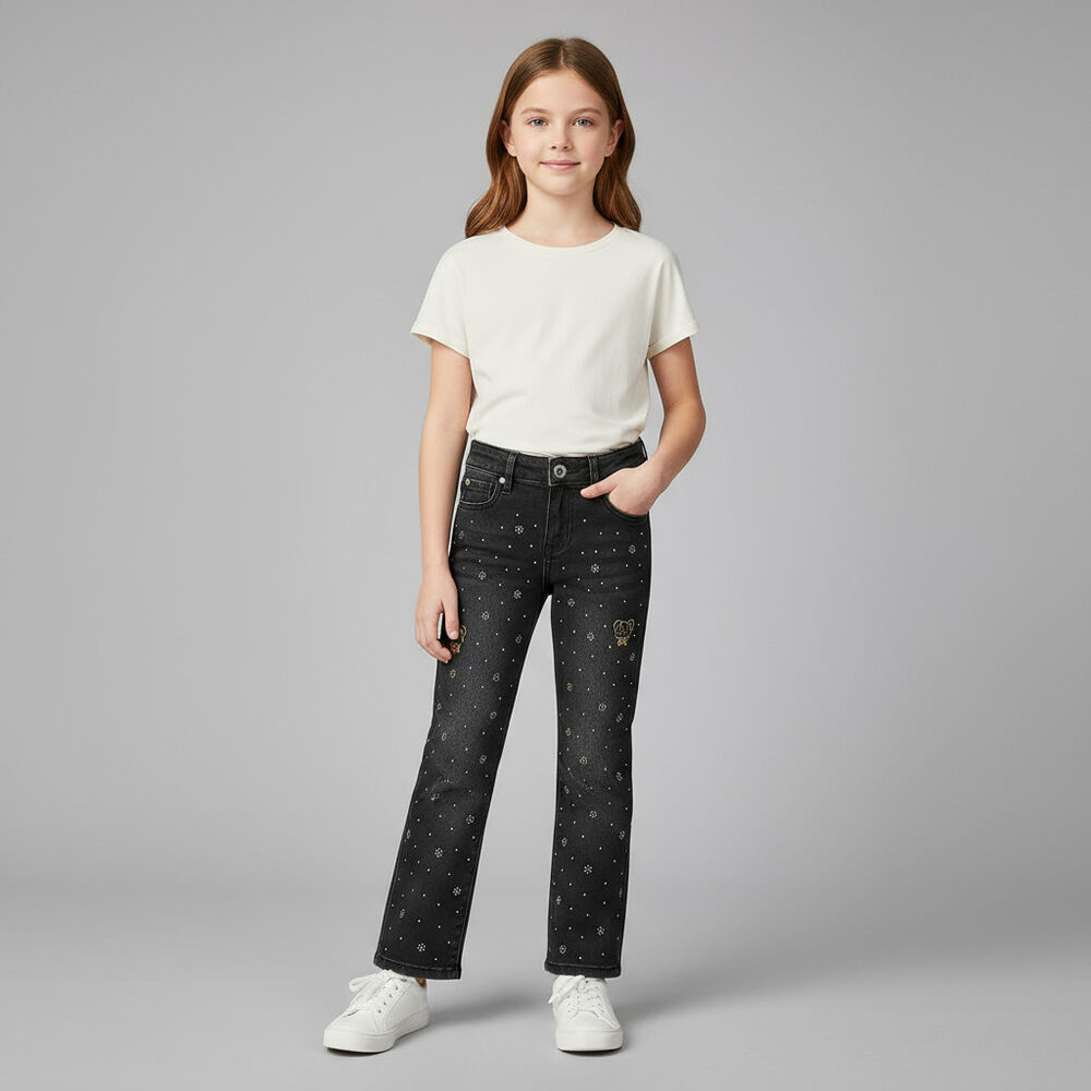 Pantal&oacute;n Jeans Ni&ntilde;a Negro Con Detalles De Brillo image number 0.0