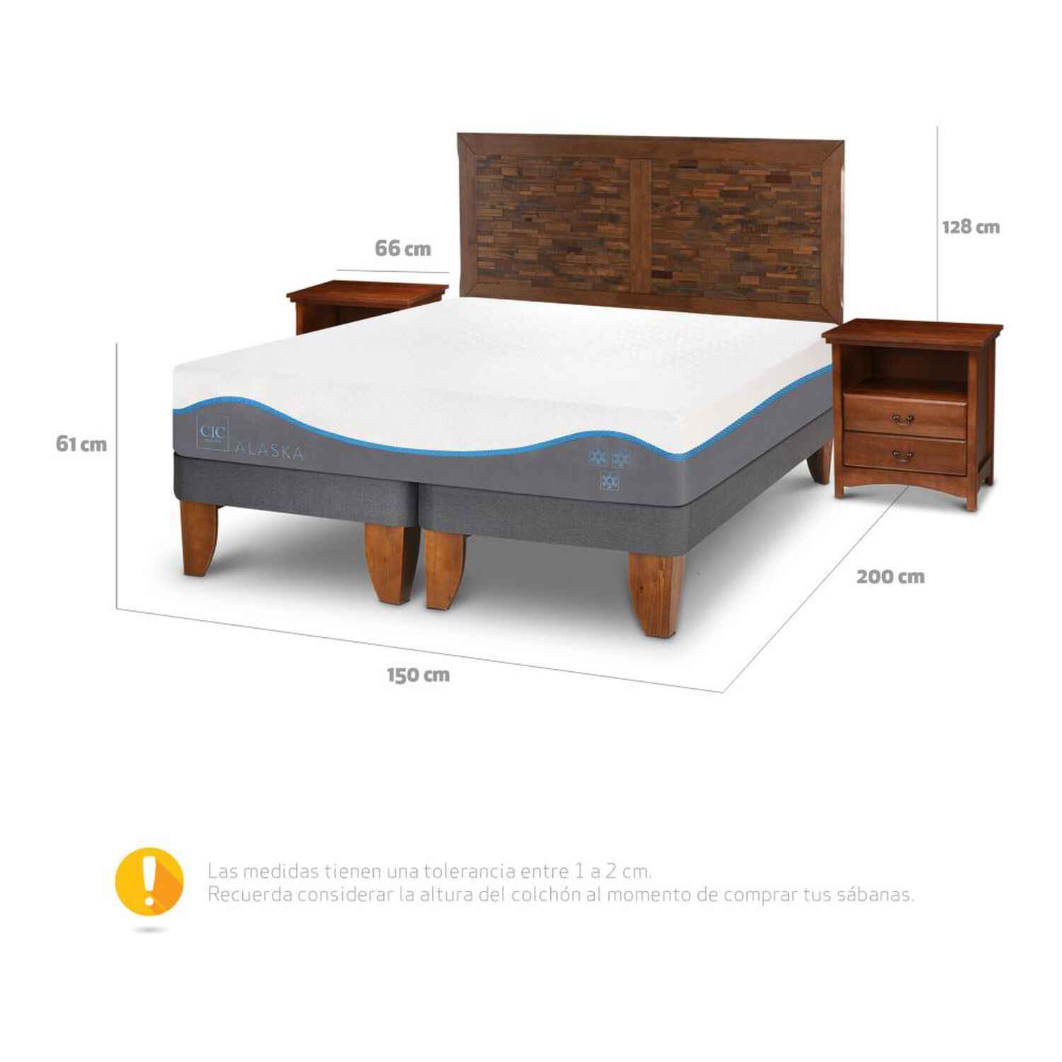 Cama Europea Cic Alaska / 2 Plazas / Base Dividida + Set De Maderas image number 2.0